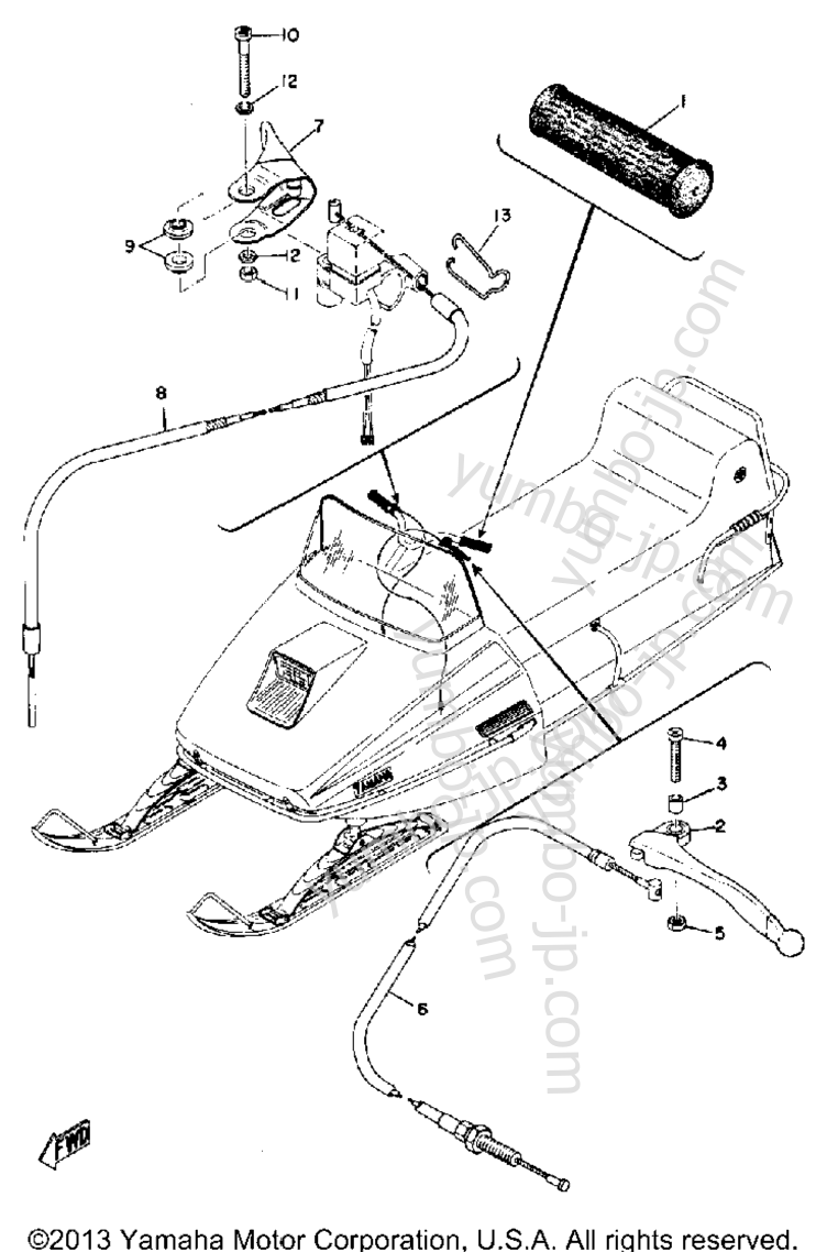 Grip - Wiring для снегоходов YAMAHA TL433F 1974 г.