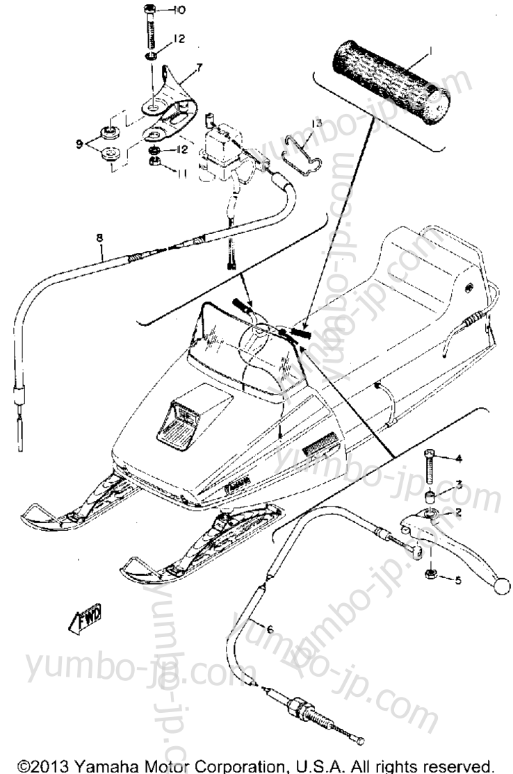 Grip - Wiring for snowmobiles YAMAHA EL433B 1973 year