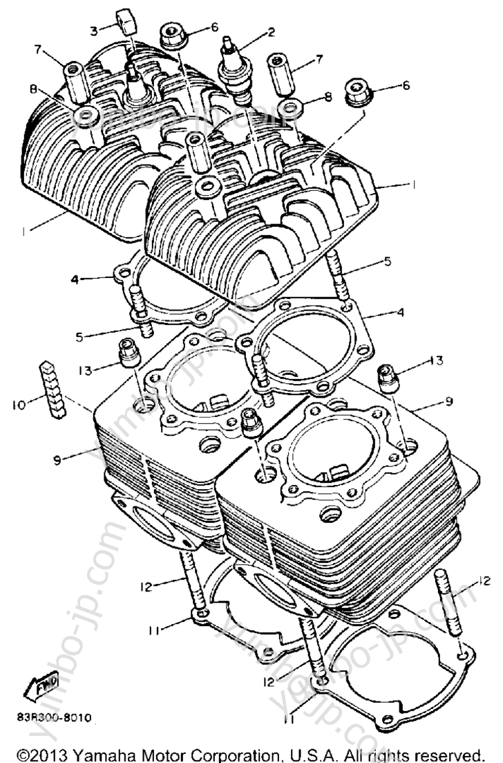 Cylinder Head-Cylinder for snowmobiles YAMAHA VK540 (VK540EN) 1989 year