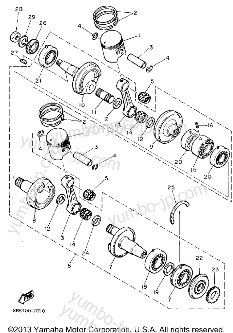 Crankshaft - Piston for snowmobiles YAMAHA SRV (SR540L) 1987 year