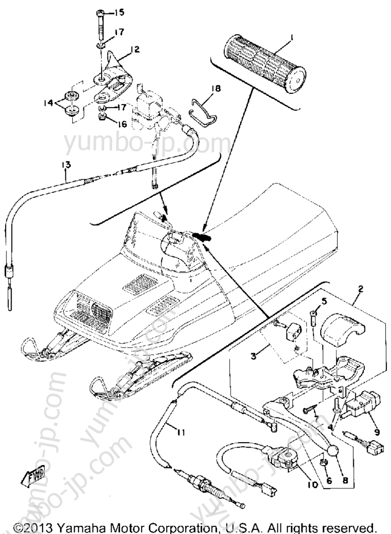 Grip - Wiring for snowmobiles YAMAHA ET340B 1978 year