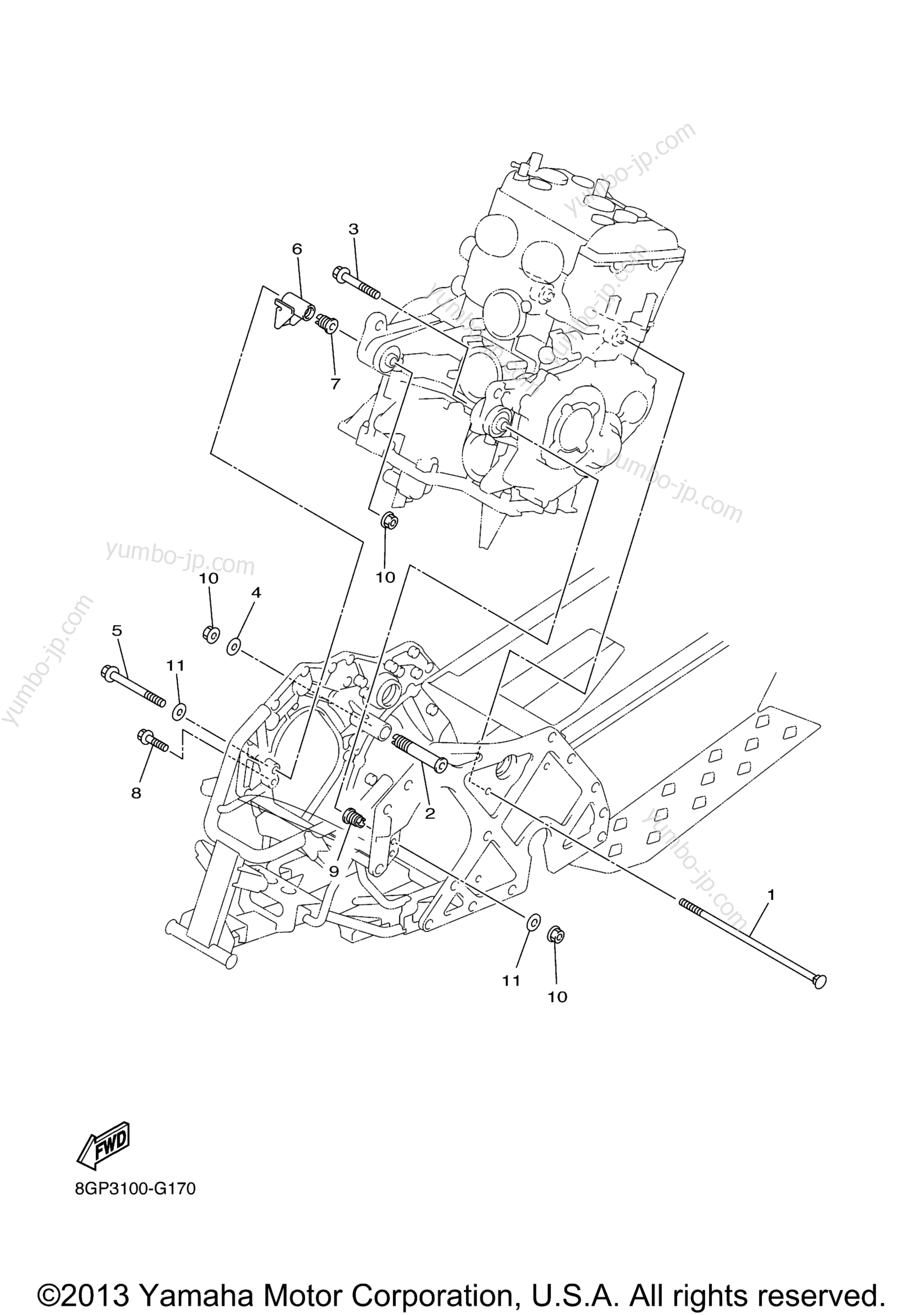 Engine Bracket for snowmobiles YAMAHA PHAZER MTX (PZ50MTEW) 2014 year