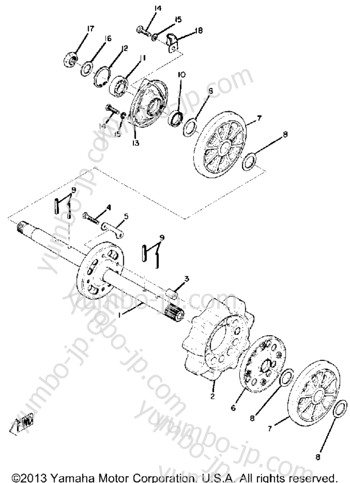 FRONT AXLE for snowmobiles YAMAHA GP292F 1974 year