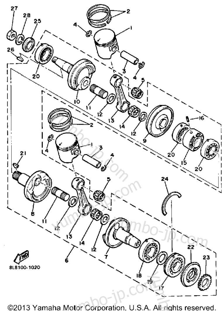 Crankshaft - Piston for snowmobiles YAMAHA SS440 (SS440J) 1985 year