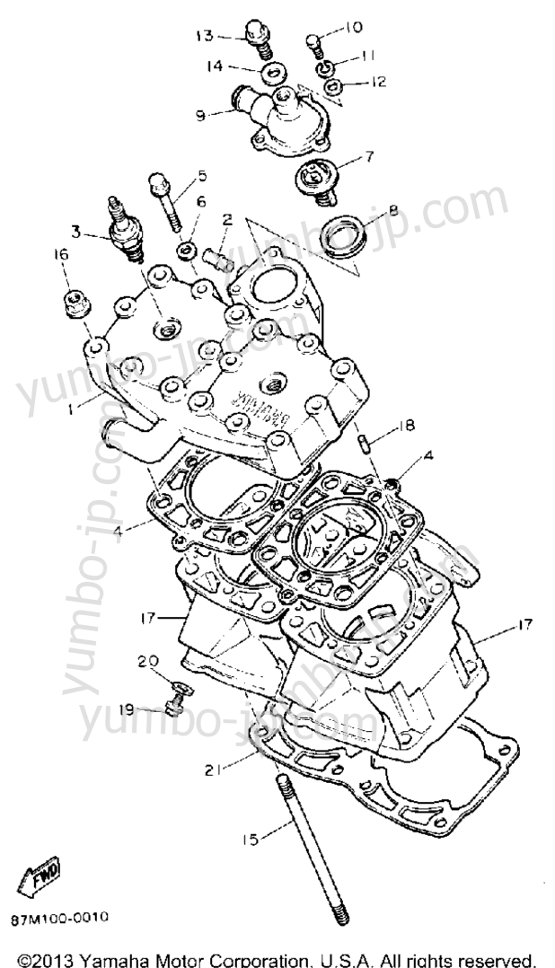 Cylinder Head - Cylinder for snowmobiles YAMAHA EXCITER II LE (ELEC START) (EX570ES) 1992 year