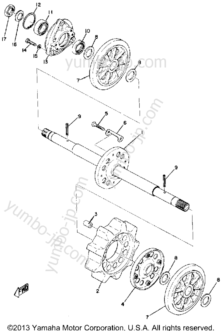FRONT AXLE for snowmobiles YAMAHA EW643 1972 year