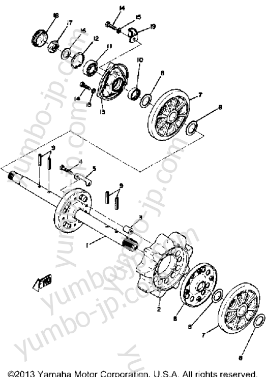 FRONT AXLE for snowmobiles YAMAHA SM292 1973 year