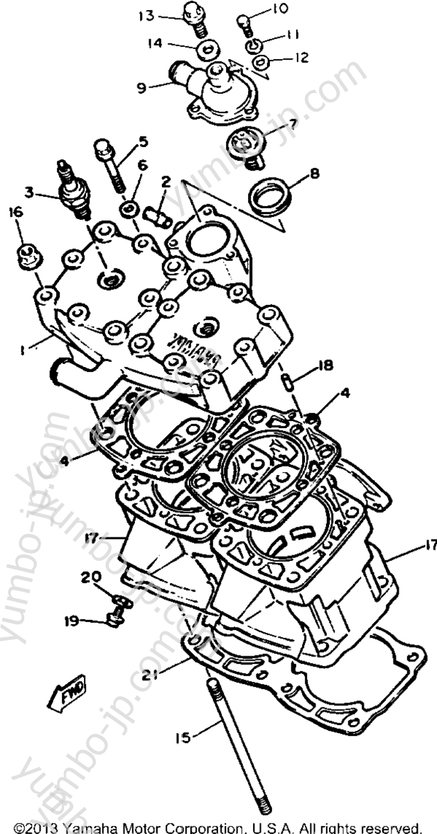 Cylinder Head - Cylinder for snowmobiles YAMAHA EXCITER II LE (ELEC START) (EX570ER) 1991 year