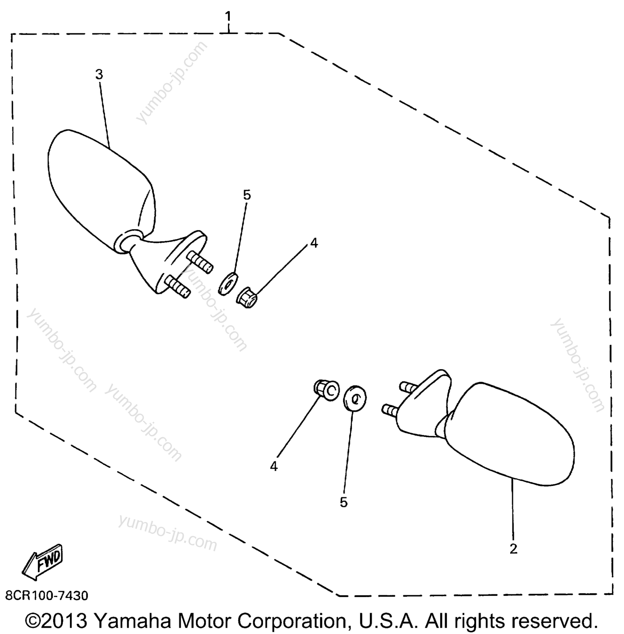 Alternate Rear View Mirror for snowmobiles YAMAHA VMAX 500 (VX500C) 1999 year
