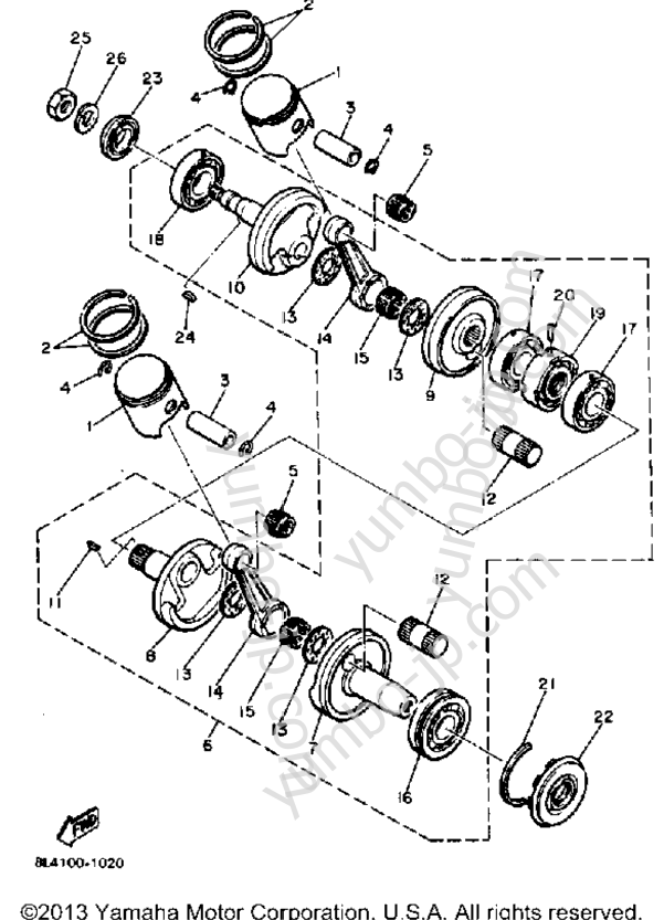 Crankshaft - Piston for snowmobiles YAMAHA ENTICER 340 (ET340H) 1984 year