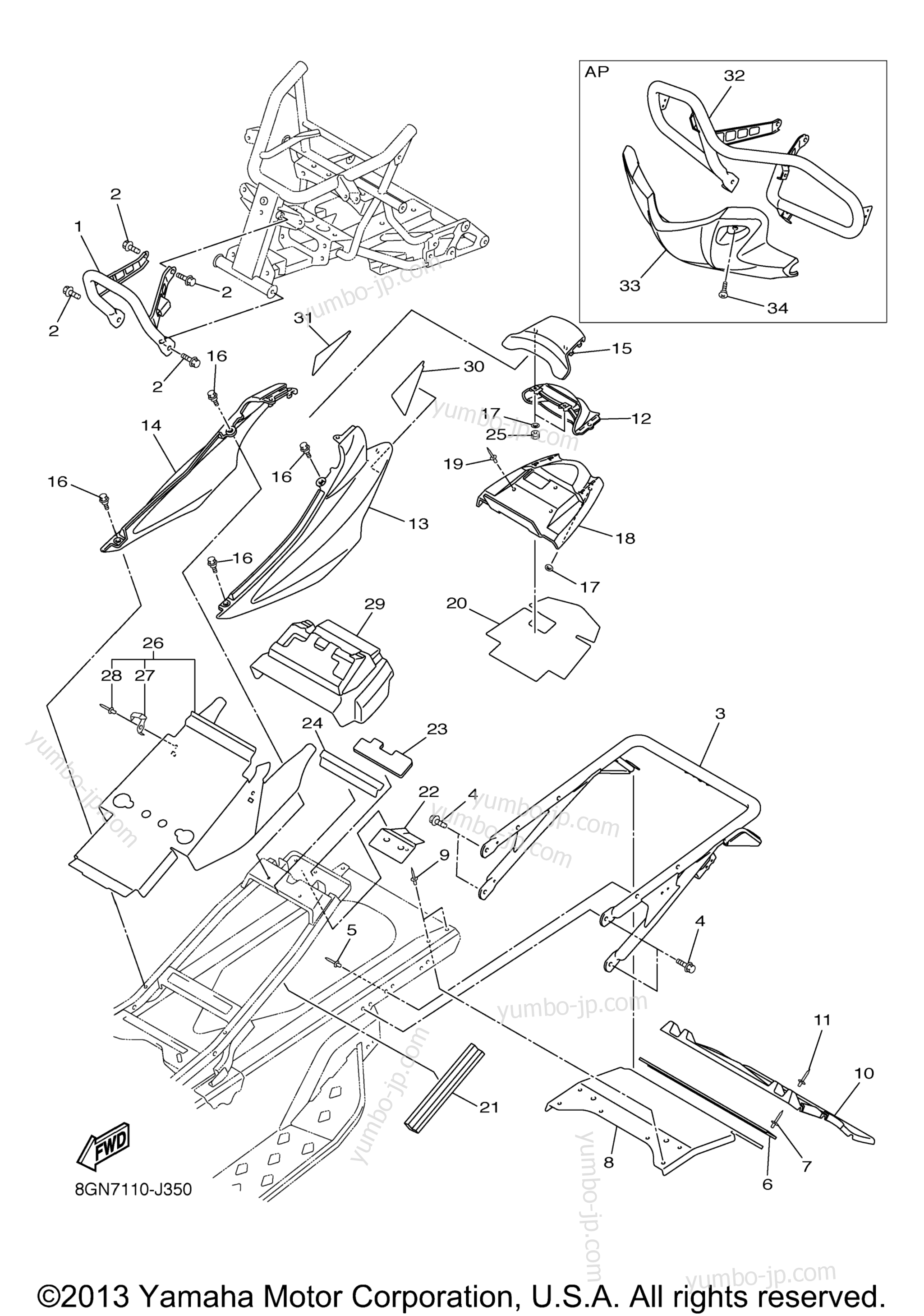 Bumper для снегоходов YAMAHA PHAZER GT (PZ50GTZB) 2010 г.