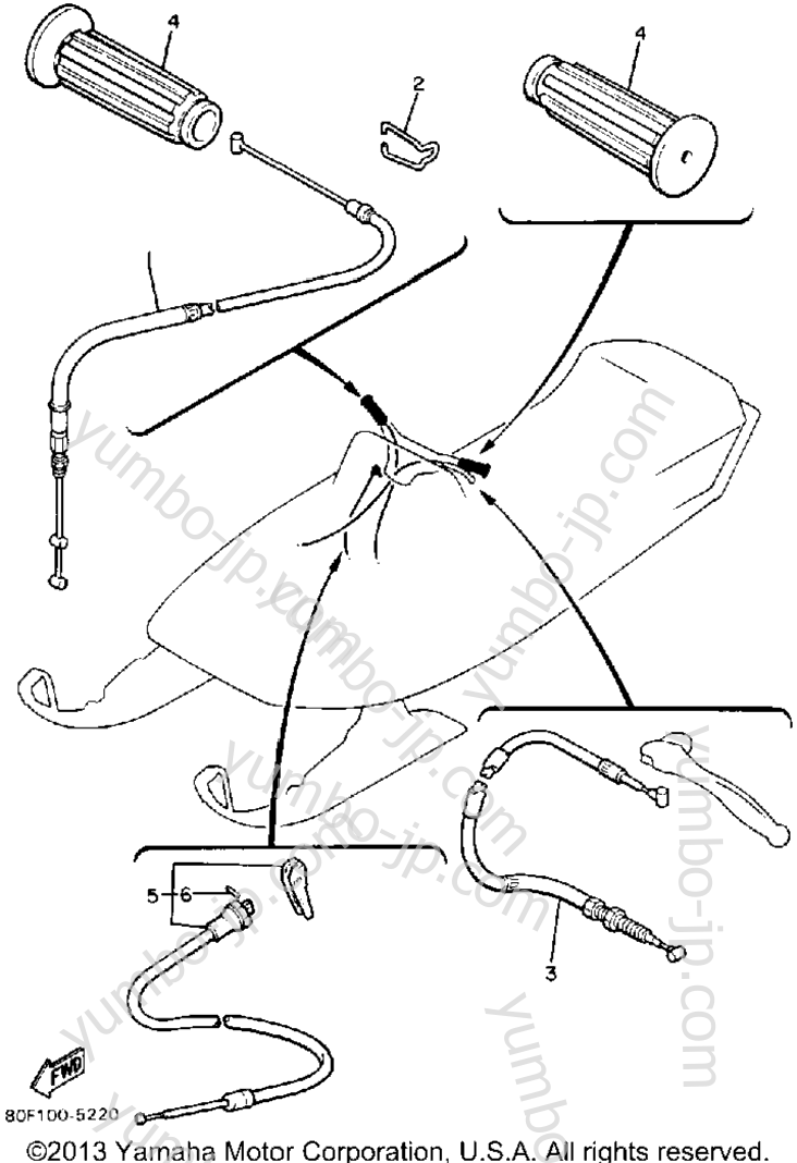 Control - Cable для снегоходов YAMAHA BRAVO T (LONG TRACK) (BR250TN) 1989 г.