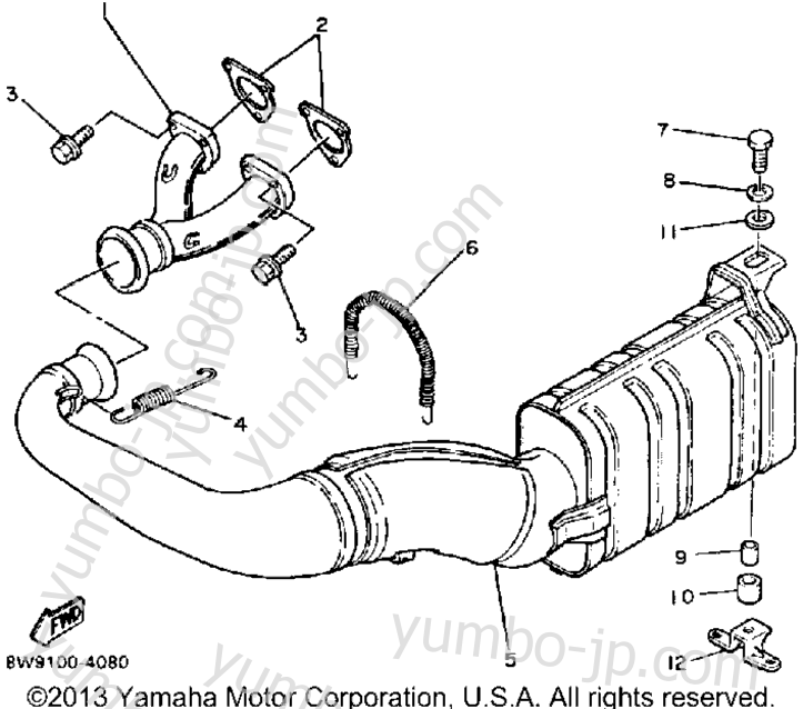 Exhaust для снегоходов YAMAHA ENTICER 340 (ET340K) 1986 г.