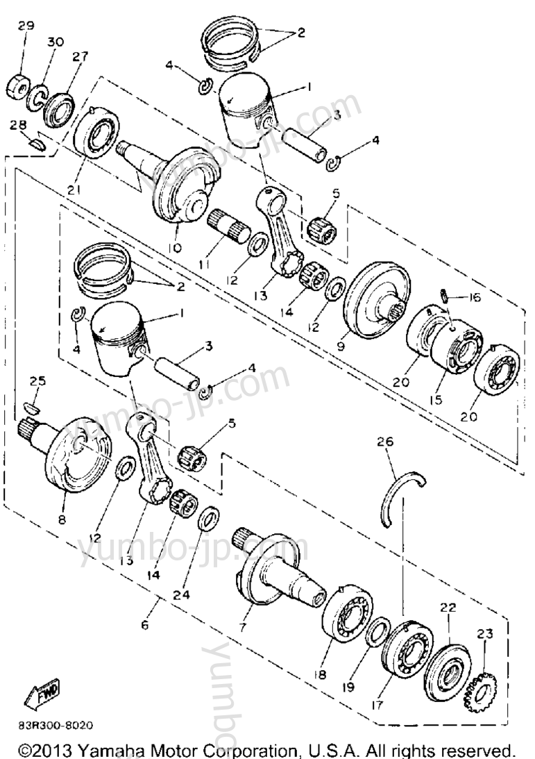 Crankshaft - Piston for snowmobiles YAMAHA VK540 (VK540M) 1988 year