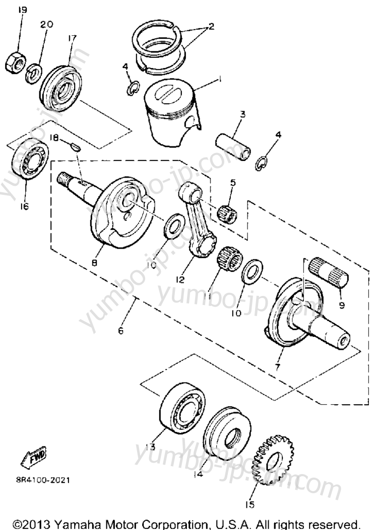 Crankshaft - Piston for snowmobiles YAMAHA BRAVO (BR250M) 1988 year