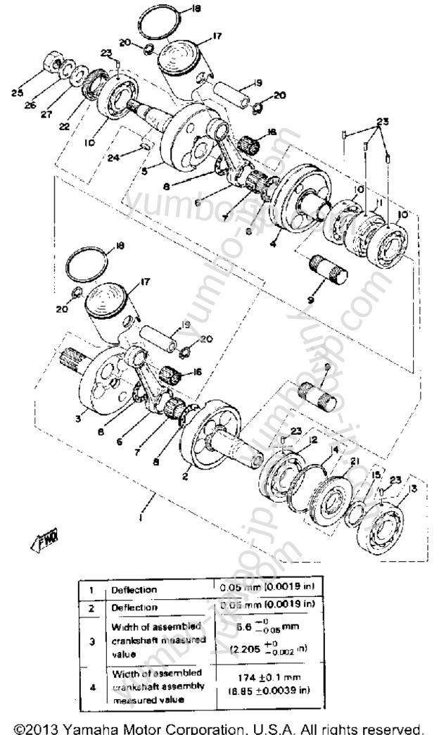 Crank-Piston for snowmobiles YAMAHA EX440 1976 year