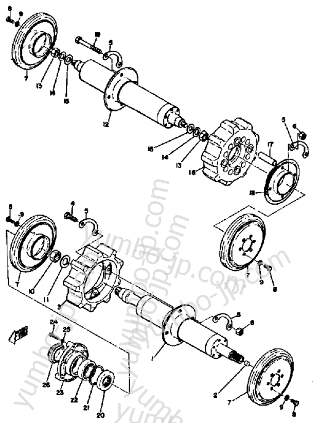 Front Axle & Rear Axle for snowmobiles YAMAHA SL351 1968 year