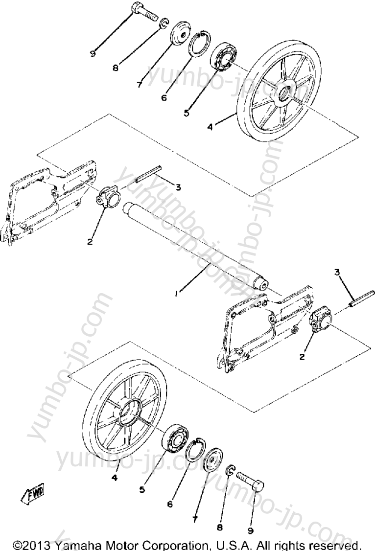 Rear Axle - Wheel for snowmobiles YAMAHA SRX340 1976 year
