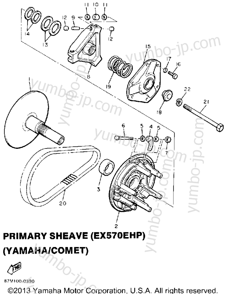 Primary Sheave (Ex570ehp) (Yamaha - Comet) for snowmobiles YAMAHA EXCITER LE (ELEC START) HIGH ALTITUDE (EX570EHP) 1990 year