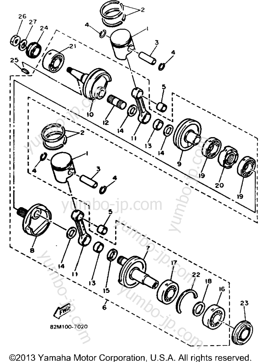 Crankshaft - Piston for snowmobiles YAMAHA EXCITER II LE (ELEC START) (EX570ER) 1991 year