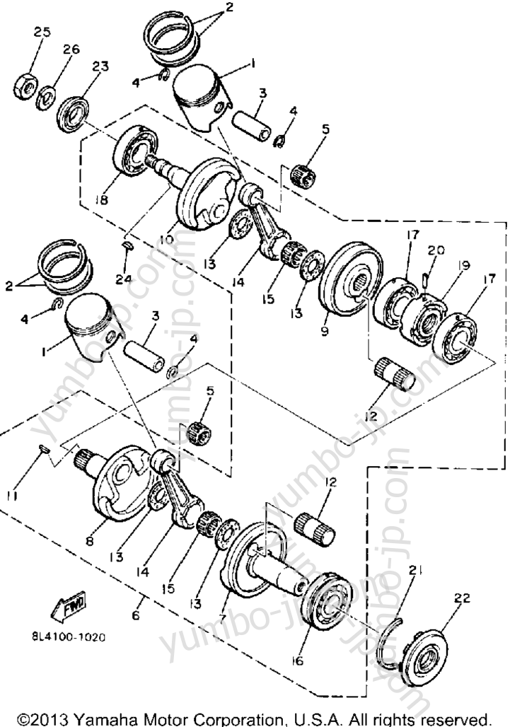 Crankshaft - Piston for snowmobiles YAMAHA EXCEL III (EC340L) 1987 year