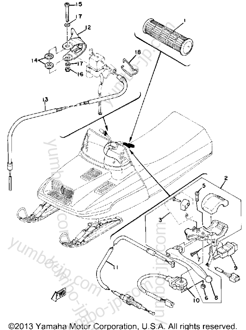 Grip - Wiring for snowmobiles YAMAHA ET340C 1979 year