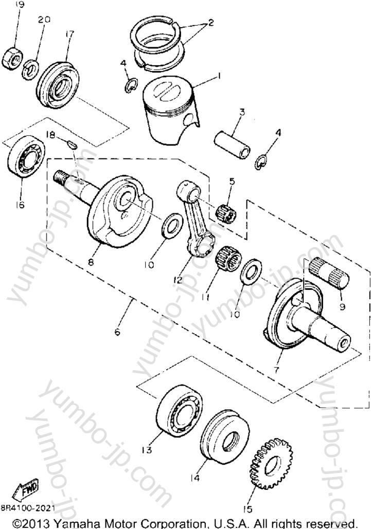 Crankshaft - Piston for snowmobiles YAMAHA BRAVO LT (LONG TRACK) (BR250TT) 1993 year