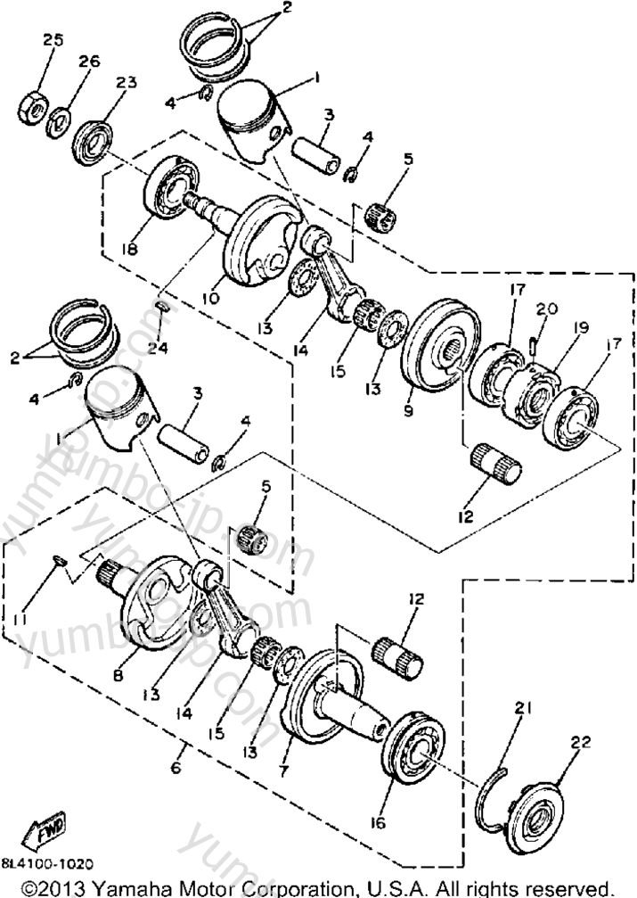 Crankshaft - Piston for snowmobiles YAMAHA ENTICER 340 (ET340K) 1986 year