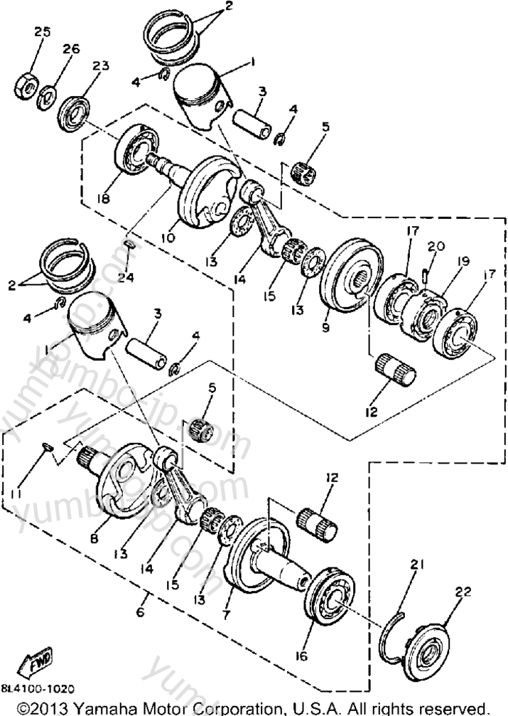 Crankshaft - Piston для снегоходов YAMAHA ENTICER 340 (ET340K) 1986 г.