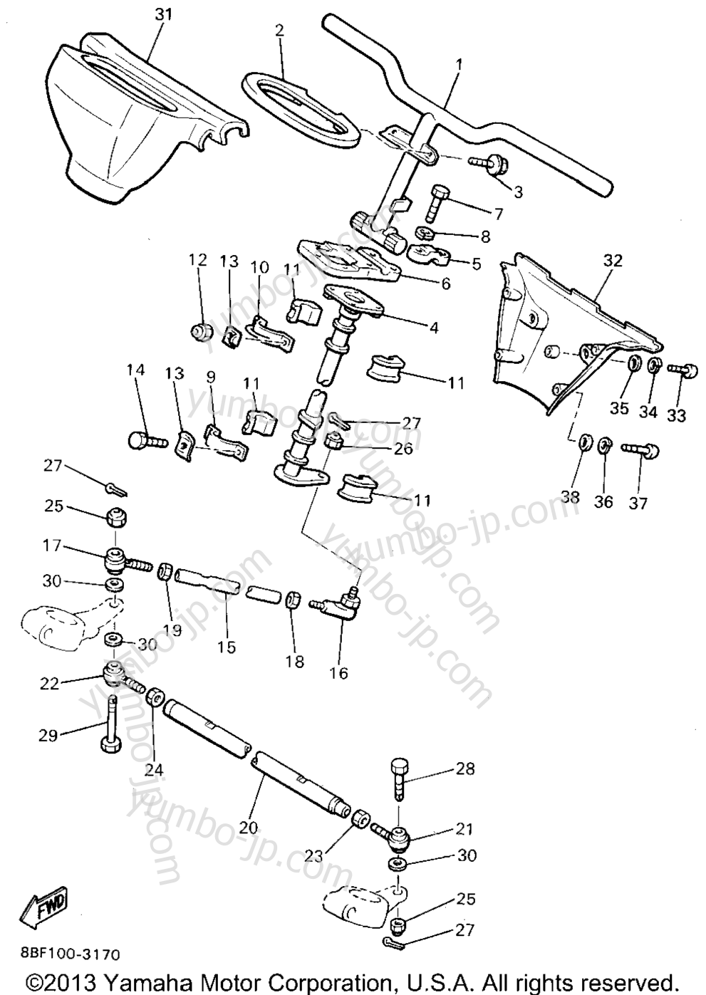 Steering for snowmobiles YAMAHA PHAZER II ST (LONG TRACK) (PZ480STV) 1995 year