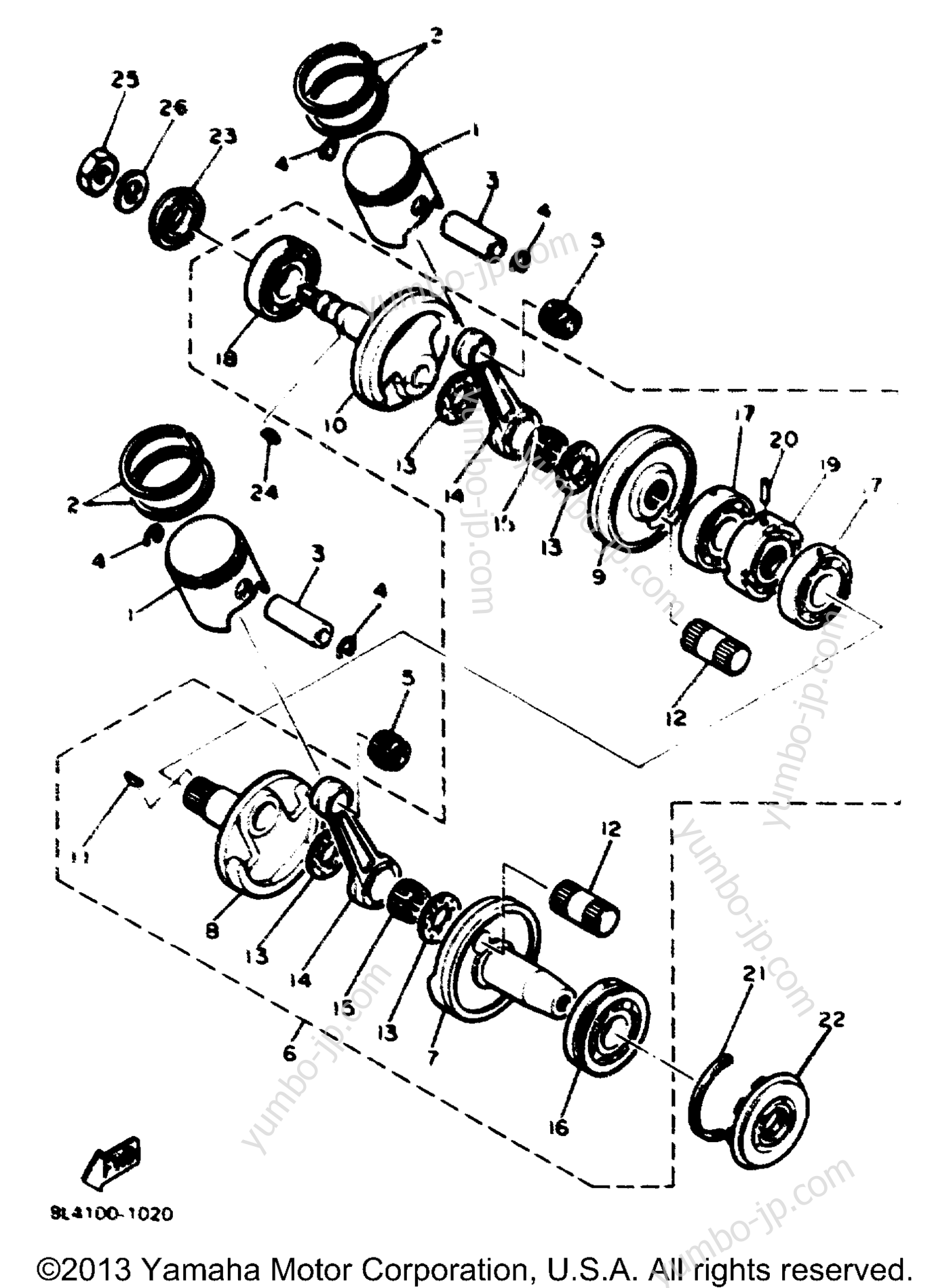 Crankshaft - Piston for snowmobiles YAMAHA ENTICER 300 (ET300H) 1984 year