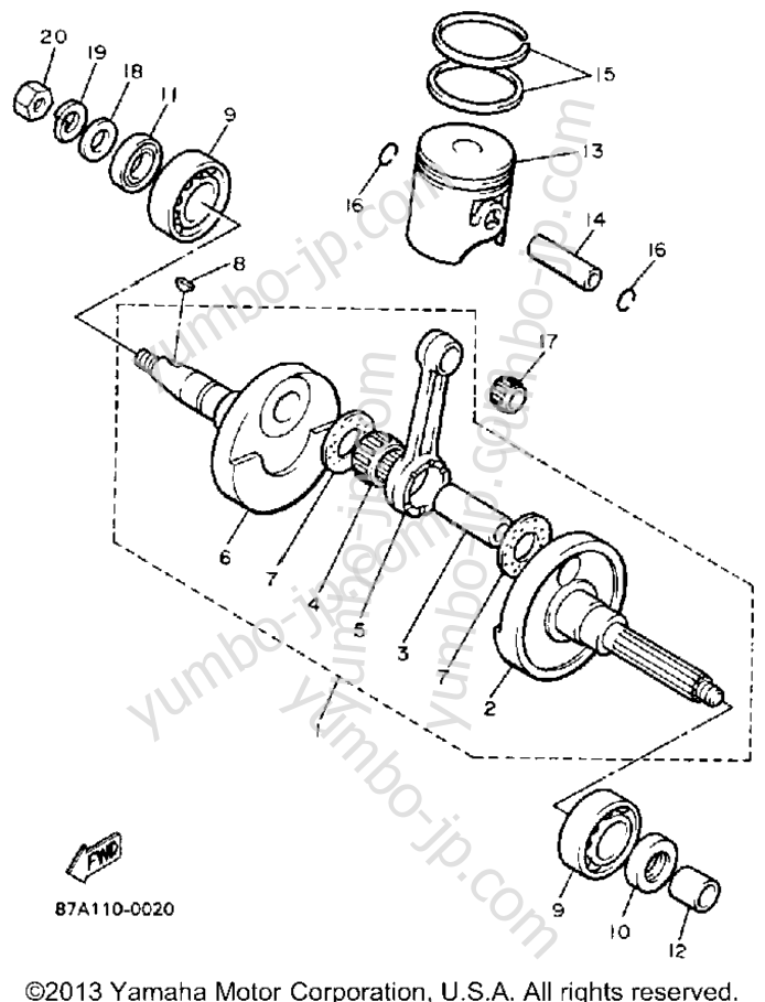 Crankshaft - Piston for snowmobiles YAMAHA SNOSPORT (SV125R) 1991 year