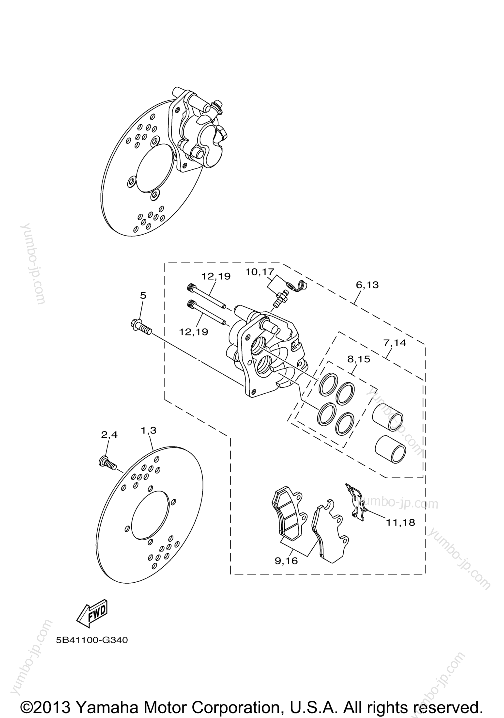 FRONT BRAKE CALIPER for UTVs YAMAHA RHINO 700 FI SPORT EDITION (YXR70FSPX) 2008 year