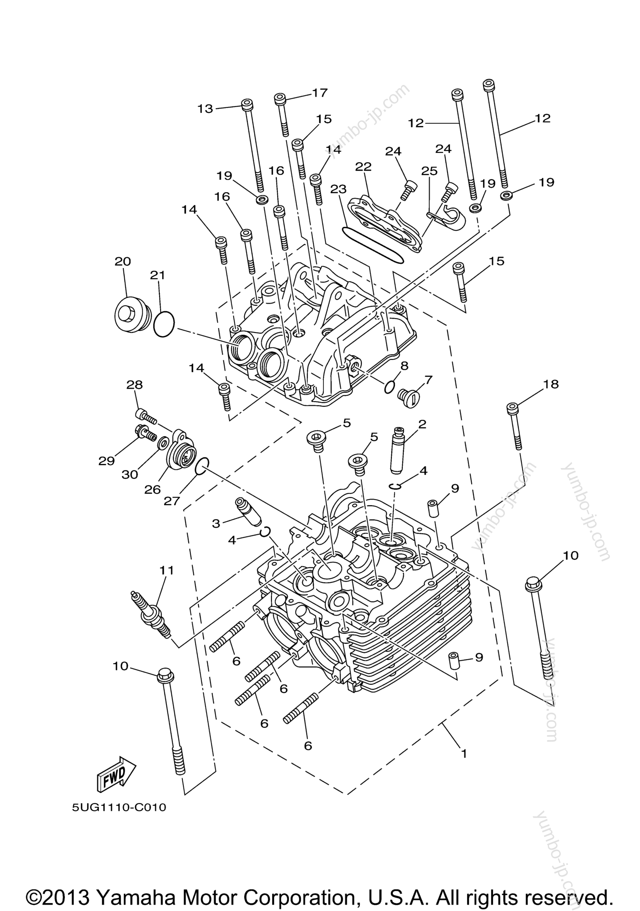 CYLINDER HEAD for UTVs YAMAHA RHINO 660 (YXR660FAS) 2004 year