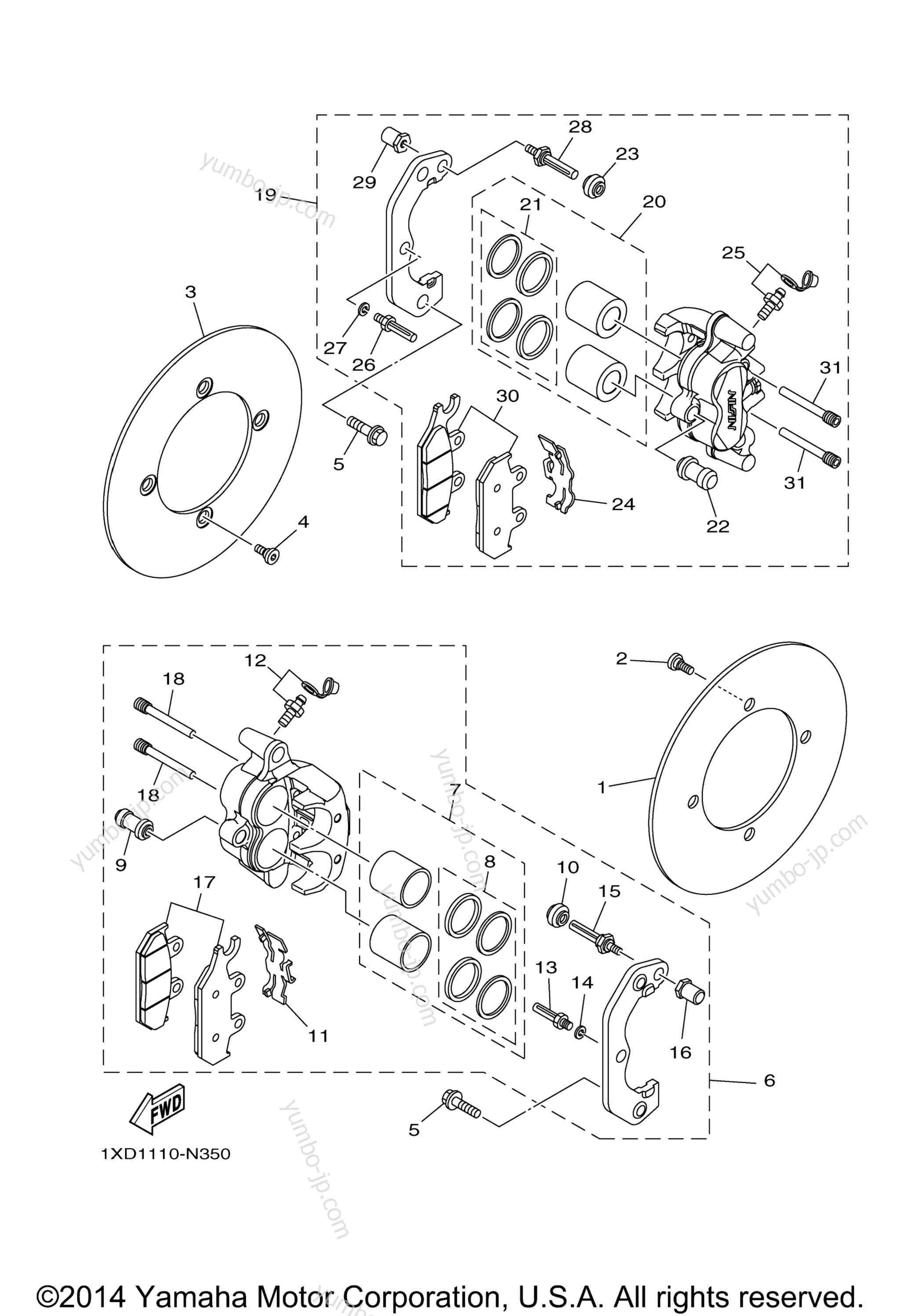 FRONT BRAKE CALIPER для мотовездеходов YAMAHA VIKING 700 (YXM700DEG) 2014 г.