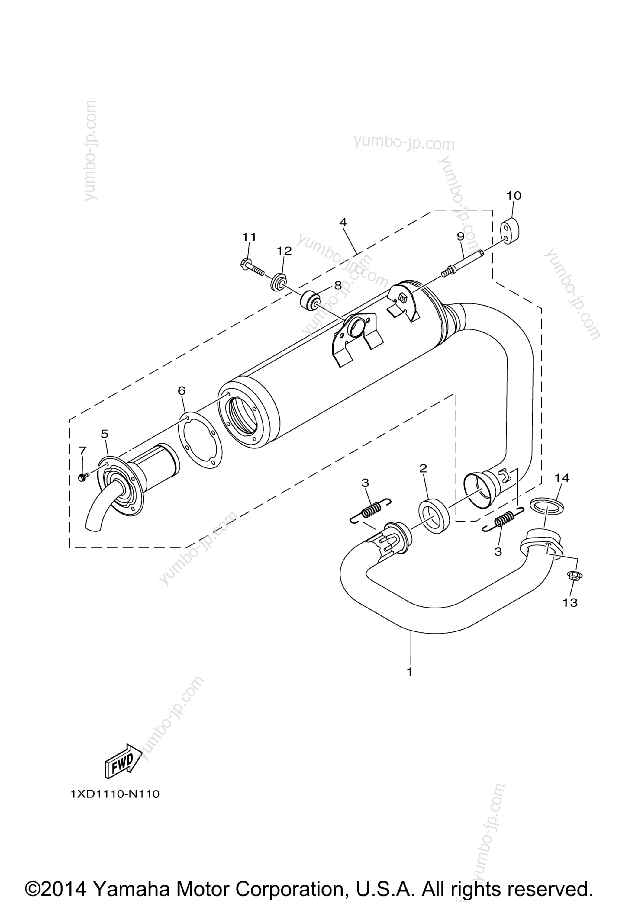 Exhaust для мотовездеходов YAMAHA VIKING 700 (YXM700DEL) 2014 г.