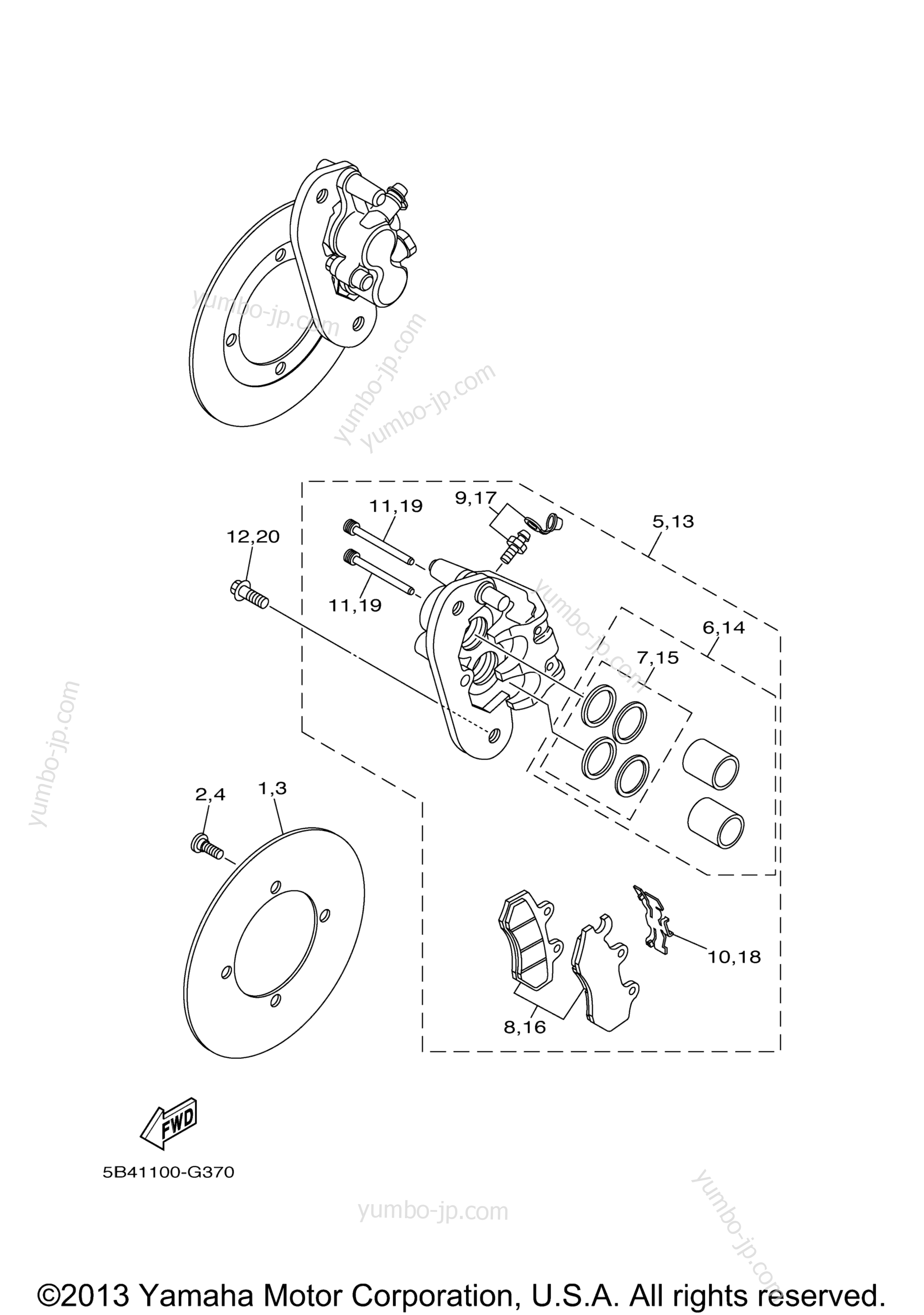 REAR BRAKE CALIPER для мотовездеходов YAMAHA RHINO 700 (YXR7FDR) Romantique Rouge 2013 г.