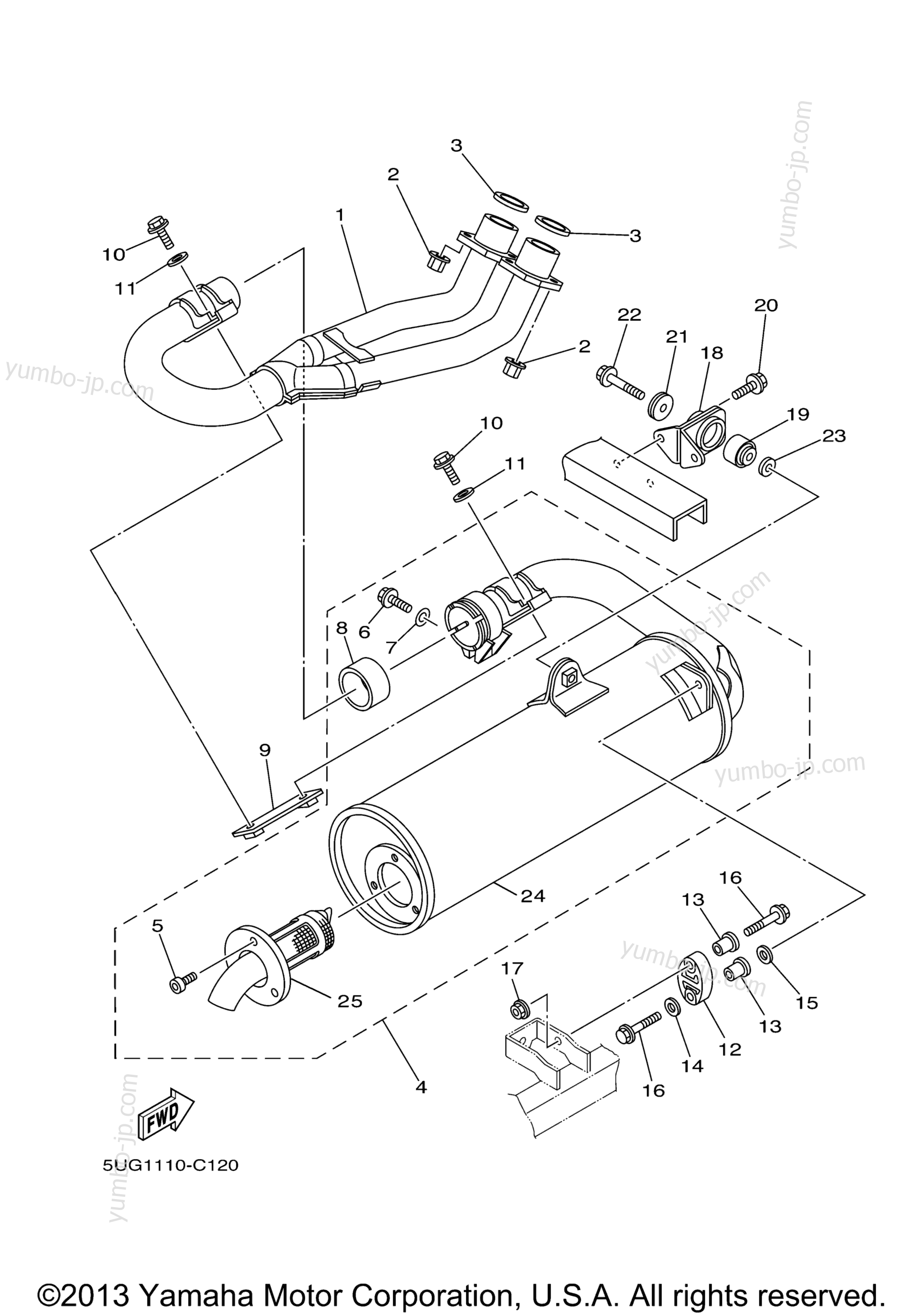 Exhaust for UTVs YAMAHA RHINO 660 (YXR660FAS) 2004 year