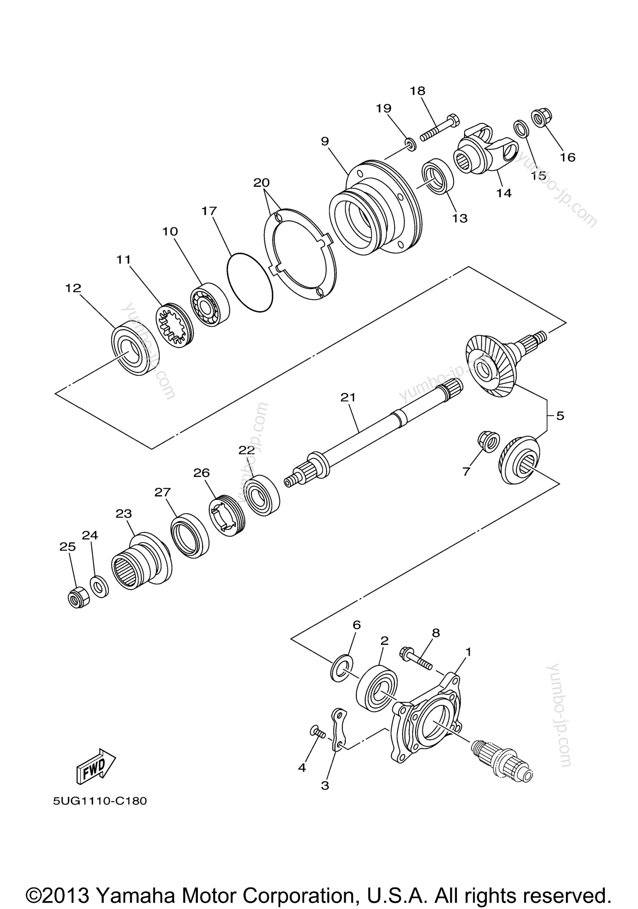 Middle Drive Gear для мотовездеходов YAMAHA RHINO 660 (YXR660FAS) 2004 г.