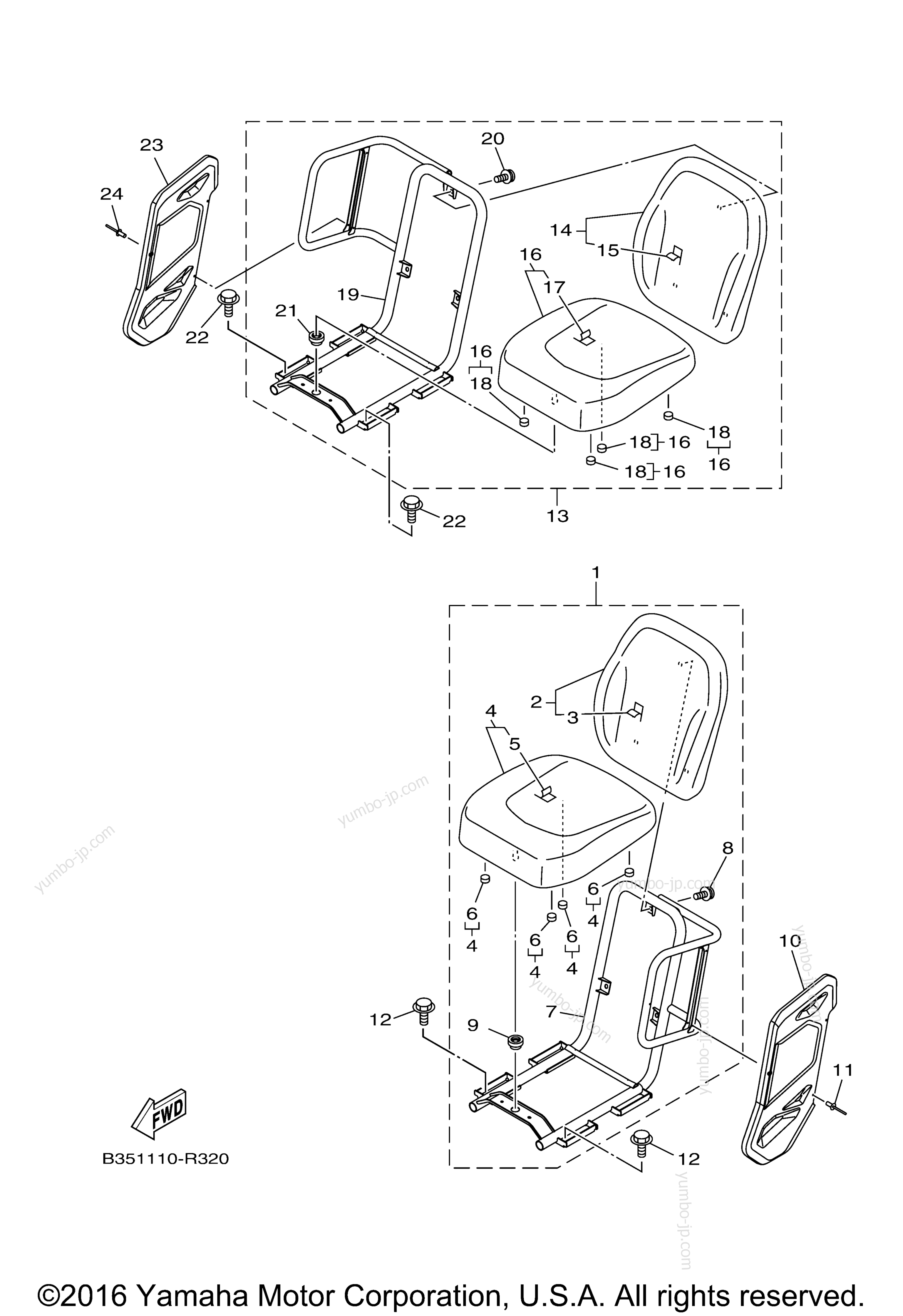 SEAT for UTVs YAMAHA WOLVERINE EPS (YXE70WPBHG) 2017 year