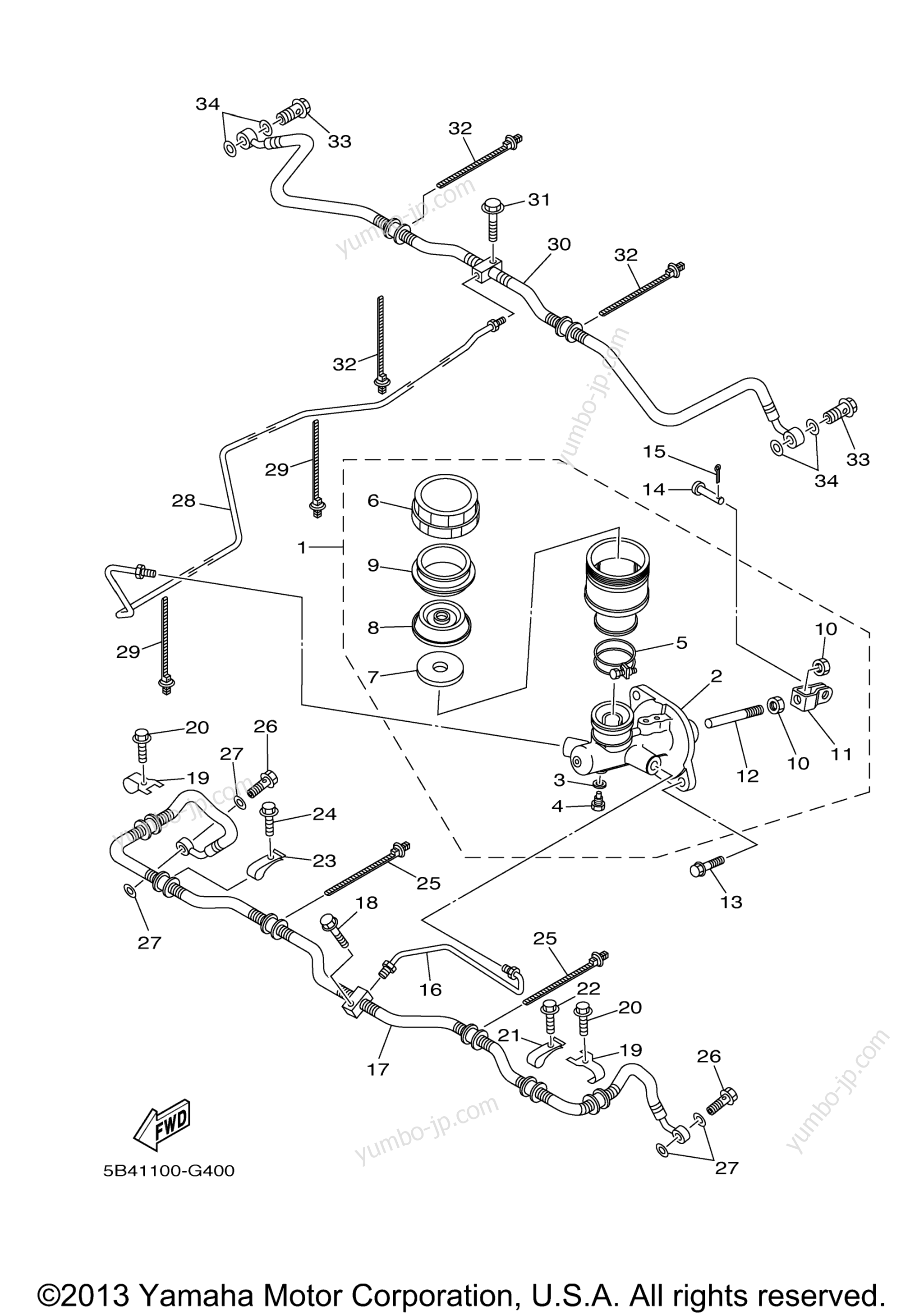 REAR MASTER CYLINDER for UTVs YAMAHA RHINO 700 FI SPECIAL EDITION II (YXR70FSP2X) 2008 year