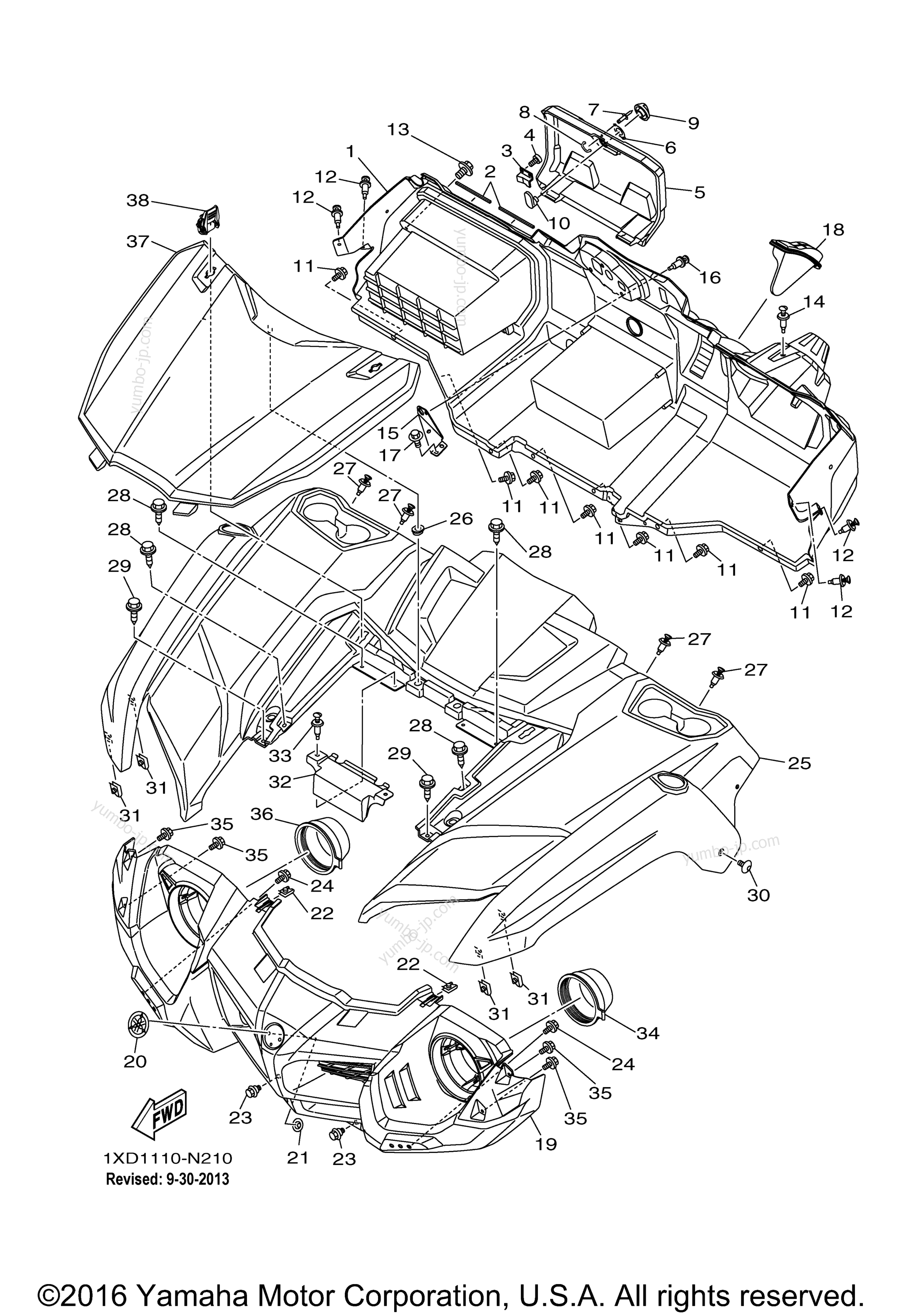 YUMBO  spare parts catalog for мотовездехода YAMAHA VIKING 700 EPS  (YXM700PEG) 2014 year FRONT FENDER