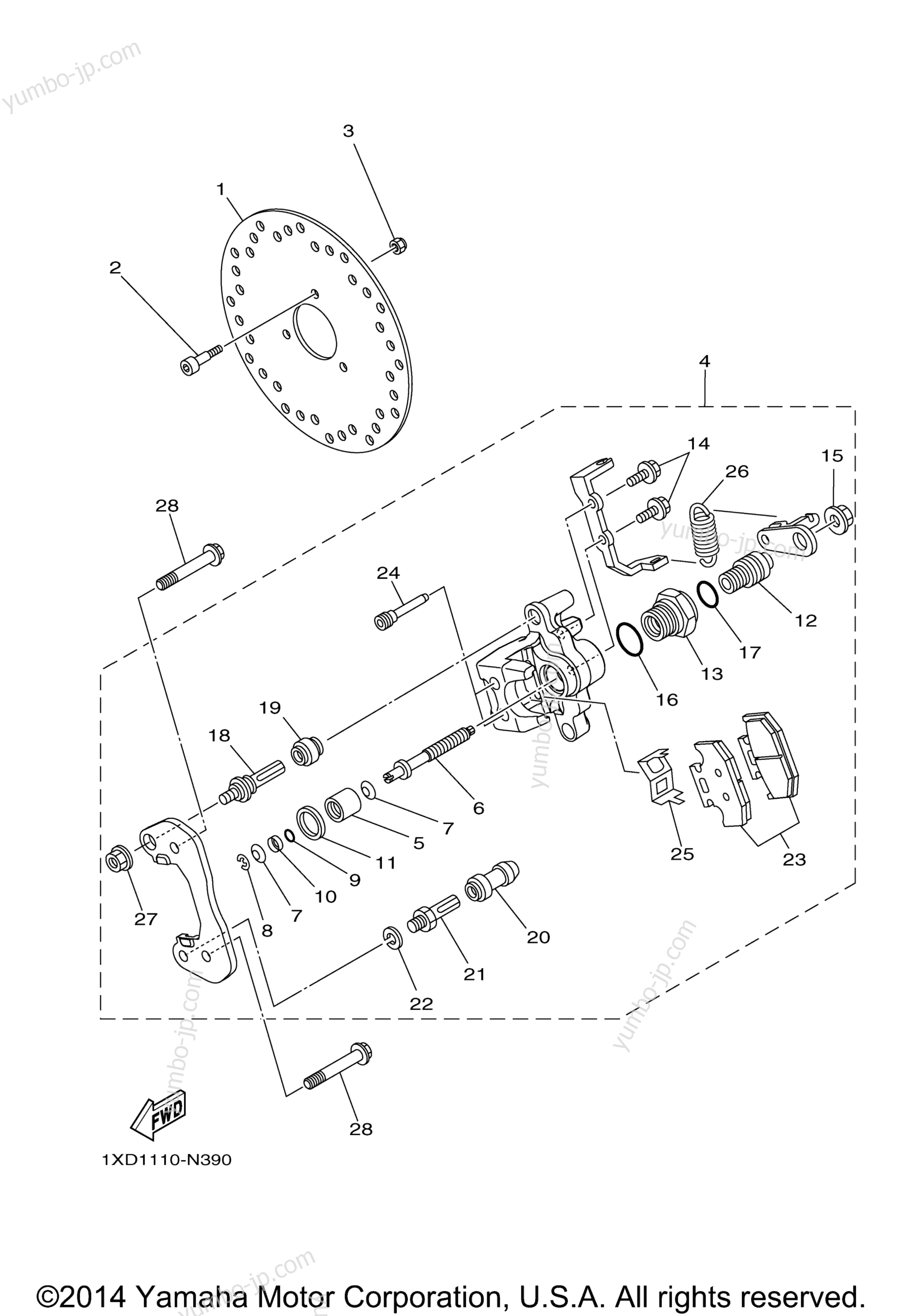 Rear Brake Caliper 2 для мотовездеходов YAMAHA VIKING (YXM700DFL) 2015 г.