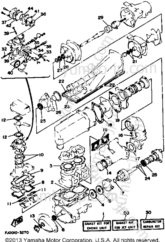 Ремкомплект / Набор прокладок для гидроциклов YAMAHA WAVE RUNNER III (WRA650R) 1993 г.