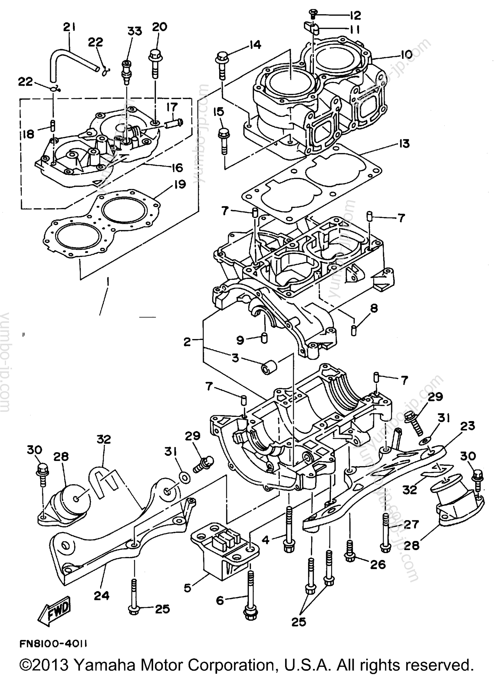 Cylinder Crankcase для гидроциклов YAMAHA WAVE RUNNER III GP (WRA700T) 1995 г.