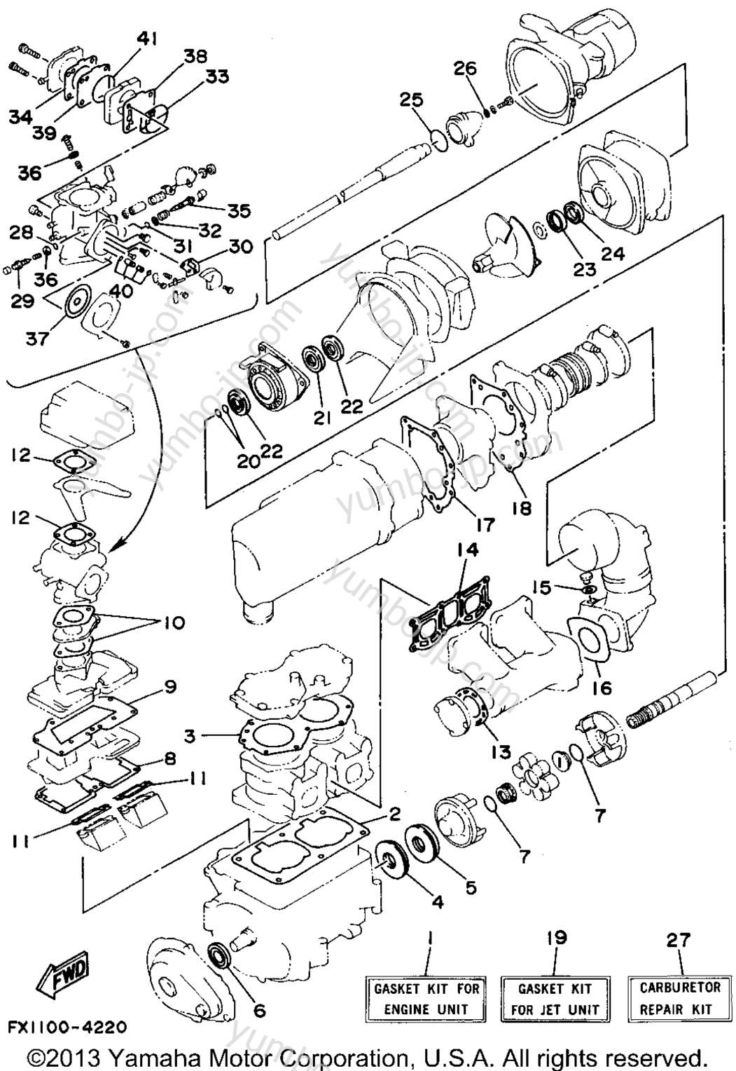 Ремкомплект / Набор прокладок для гидроциклов YAMAHA FX-1 (FX700S) 1994 г.