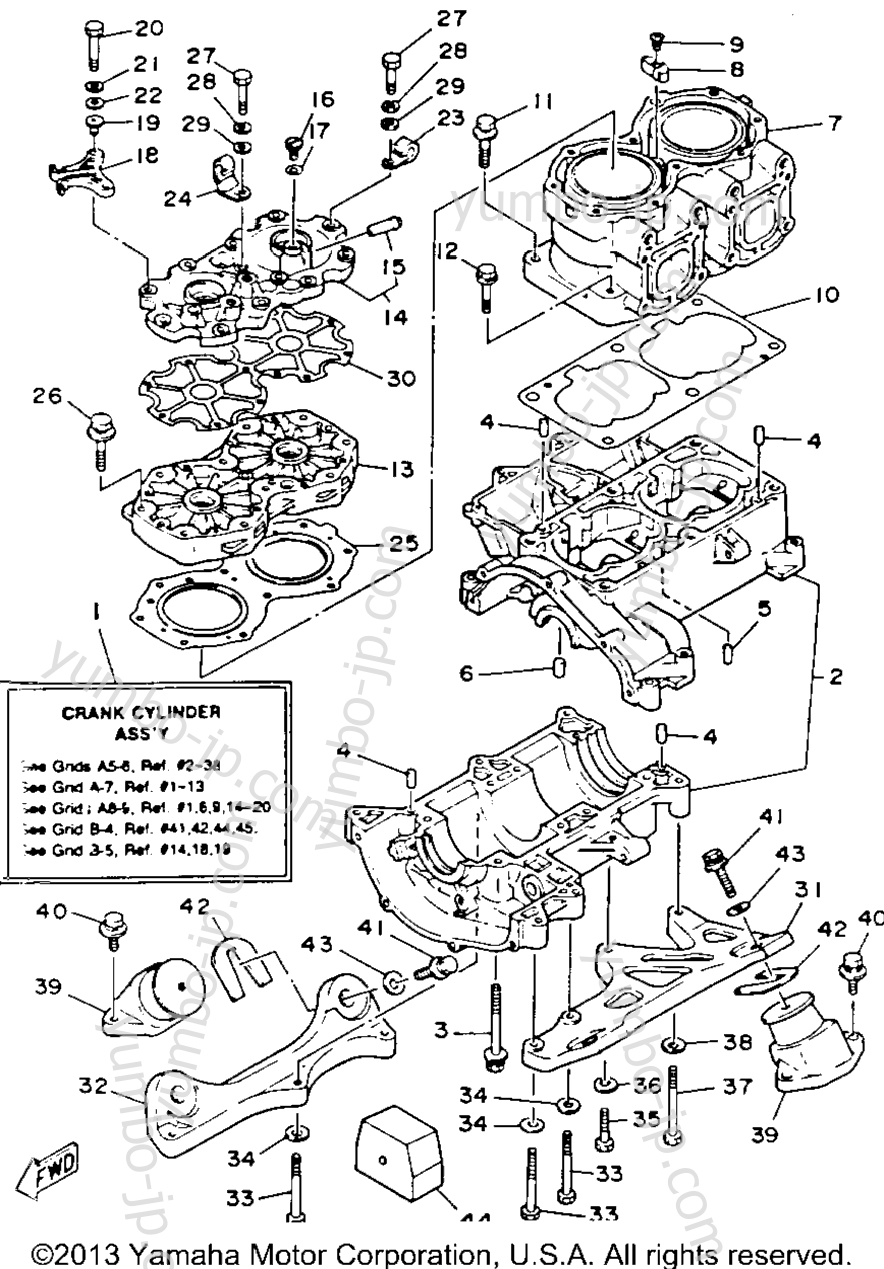 Crankcase Cylinder для гидроциклов YAMAHA WAVERUNNER LX (WR650R) 1993 г.