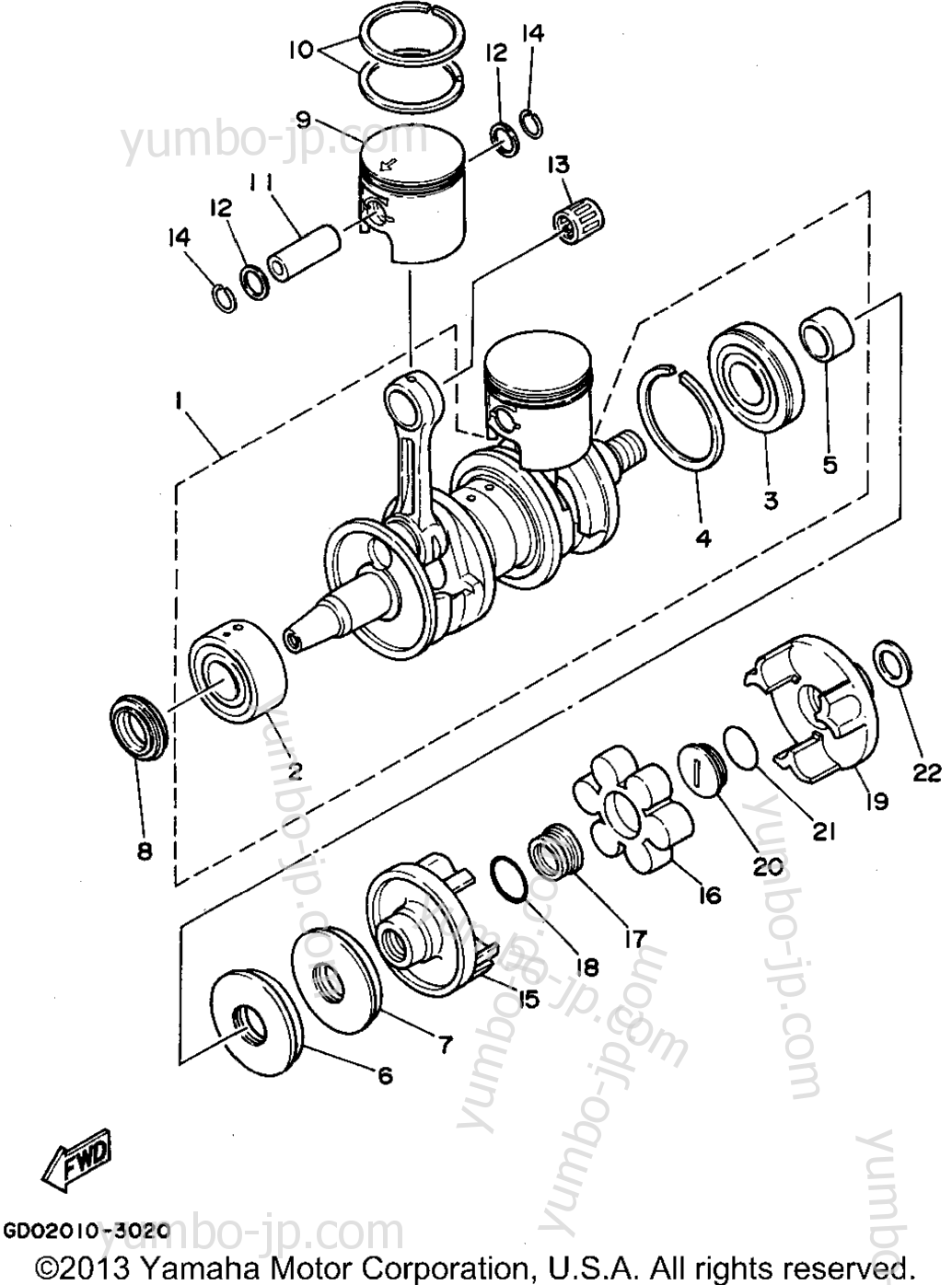 Crankshaft - Piston для гидроциклов YAMAHA FX-1 (FX700S) 1994 г.