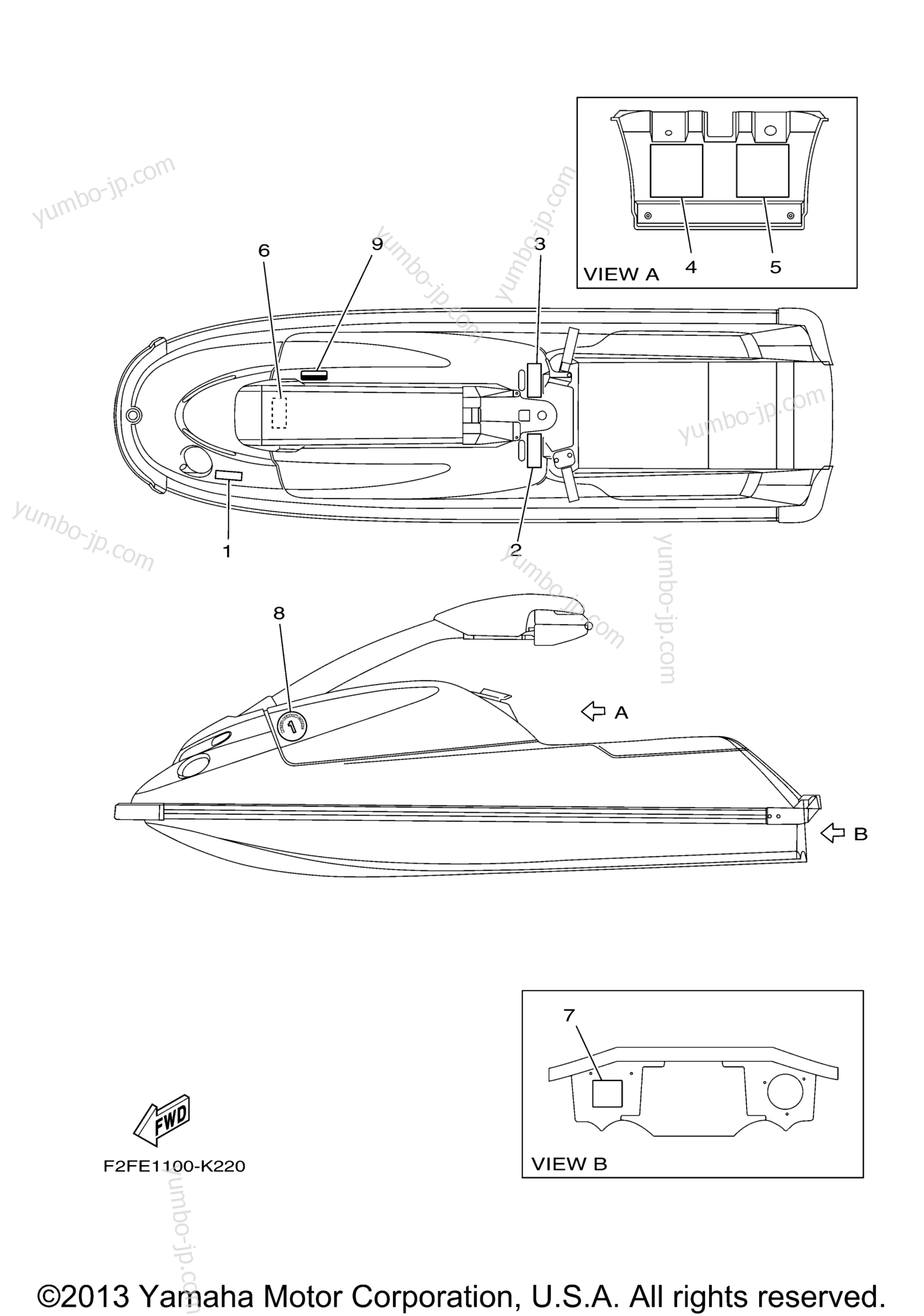Important Labels for watercrafts YAMAHA SUPER JET (SJ700BL) 2012 year