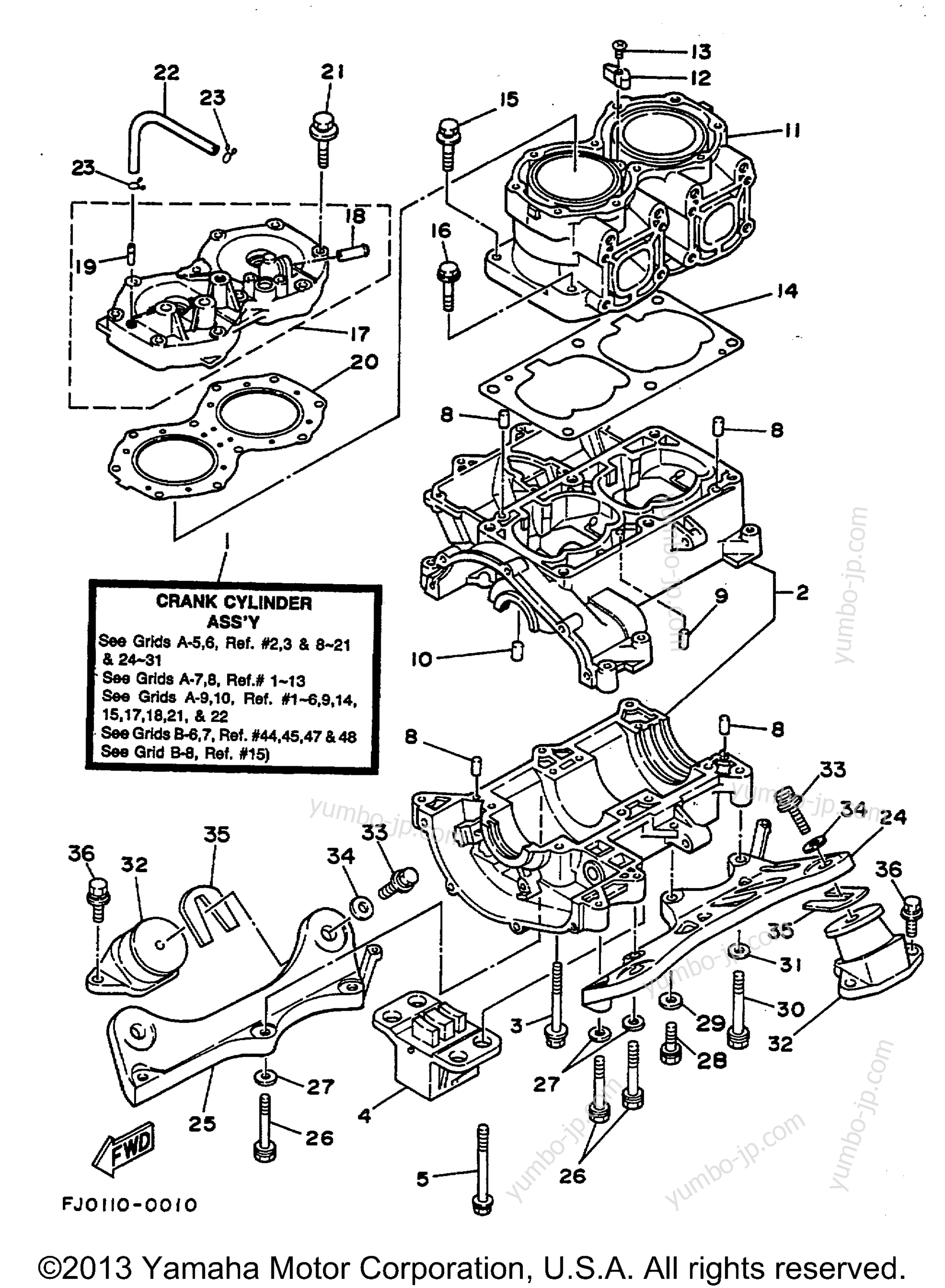 Cylinder - Crankcase для гидроциклов YAMAHA WAVE RUNNER III (WRA650Q) 1992 г.